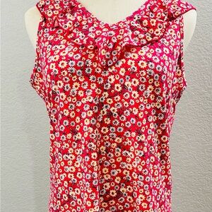 Floral Ruffle Sleeveless Top - Red